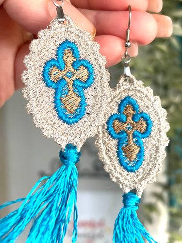 Cross Concho FSL Earrings - In the Hoop Freestanding Lace Earrings