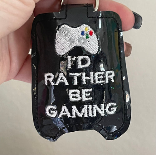 I'd Rather Be Gaming Gamer Hand Sanitizer Holder Snap Tab Version In the Hoop Embroidery Project 1 oz for 5x7 hoops