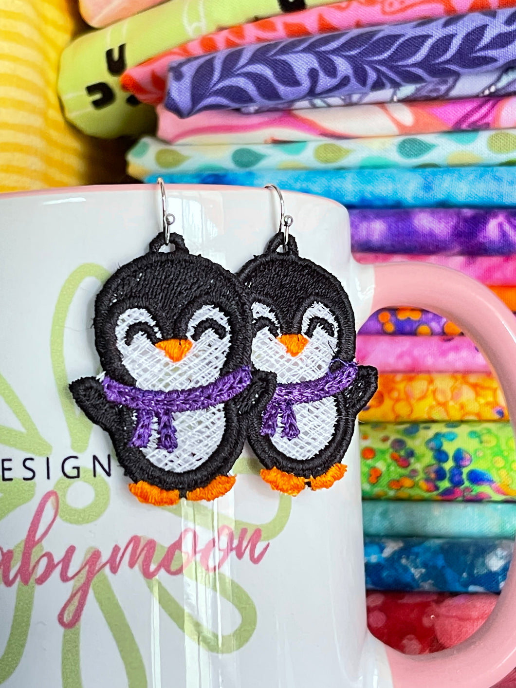 Penguin FSL Earrings - In the Hoop Freestanding Lace Earrings