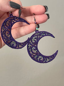 Swirl Moon FSL Earrings - In the Hoop Freestanding Lace Earrings