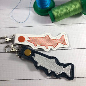 Salmon snap tab embroidery design SKETCH and FILL Included