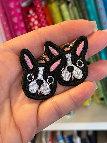 Boucles d’oreilles Boston Terrier FSL - Boucles d’oreilles en dentelle autoportantes In the Hoop