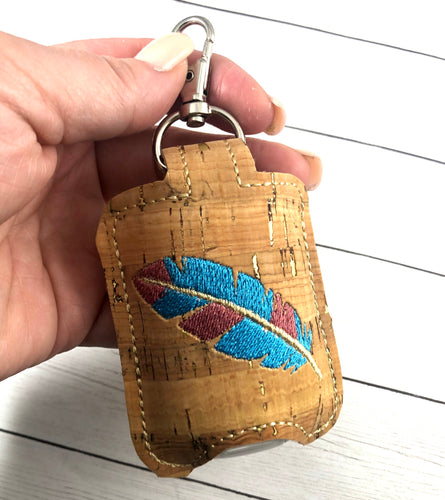 Feather Hand Sanitizer Holder Snap Tab In the Hoop Embroidery Project