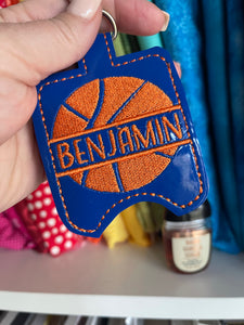 Split Basketball Hand Sanitizer Holder Snap Tab Version In the Hoop Embroidery Project 1 oz for 5x7 hoops