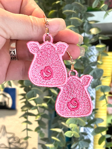 Pig Tail Cutie Earrings - In the Hoop Freestanding Lace Earrings Design for Machine Embroidery