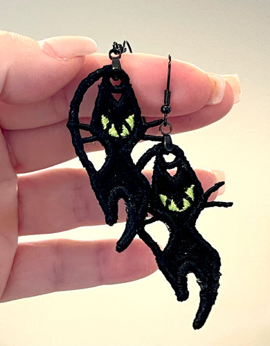 Boucles d’oreilles Black Cat FSL - Boucles d’oreilles en dentelle autoportantes In the Hoop