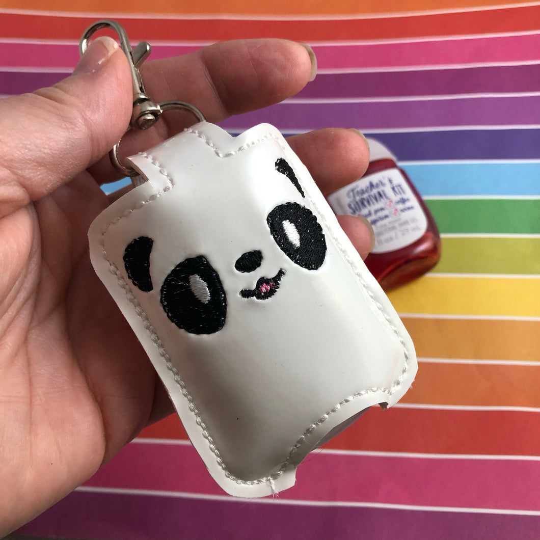 Panda Face Hand Sanitizer Holder Snap Tab Version In the Hoop Embroidery Project 1 oz BBW for 5x7 hoops