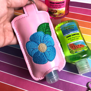 NEW SIZE Flower Hand Sanitizer Holder Snap Tab Version In the Hoop Embroidery Project 3 oz DT for 5x7 hoops