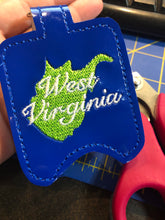 West Virginia Hand Sanitizer Holder Snap Tab Version In the Hoop Embroidery Project 1 oz BBW for 5x7 hoops