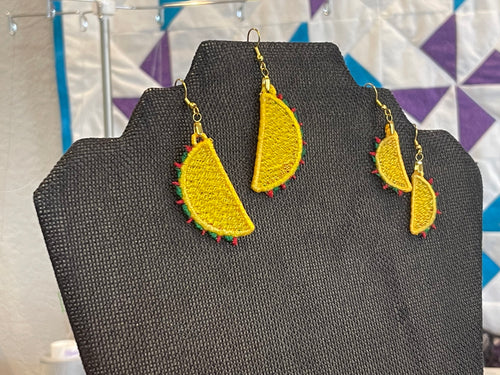 Taco FSL Earrings TWO SIZES- In the Hoop Freestanding Lace Earrings Design for Machine Embroidery