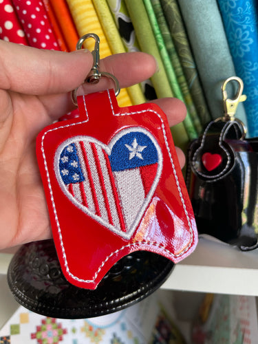 Texas America LOVE Soporte para desinfectante de manos Versión Snap Tab en el proyecto de bordado de aro 1 oz BBW para aros 5x7