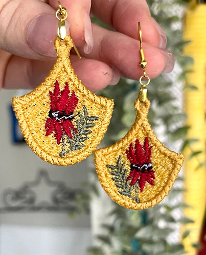 Sturts Desert Pea Flower FSL Earrings - In the Hoop Freestanding Lace Earrings