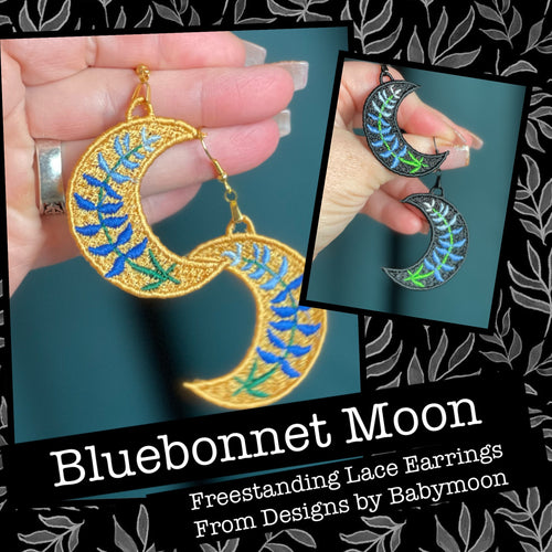 Boucles d’oreilles Bluebonnet Moon FSL - Boucles d’oreilles en dentelle autoportantes In the Hoop