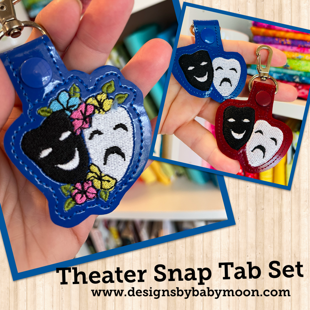 Theater Drama Mask Snap Tab SET for 4x4 hoops – Designs By Babymoon