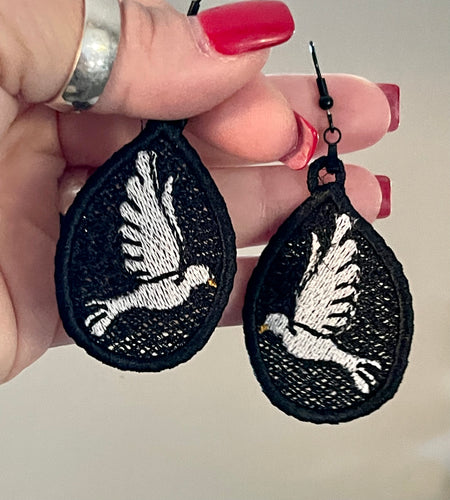 Peace Dove Teardrop FSL Earrings - In the Hoop Freestanding Lace Earrings