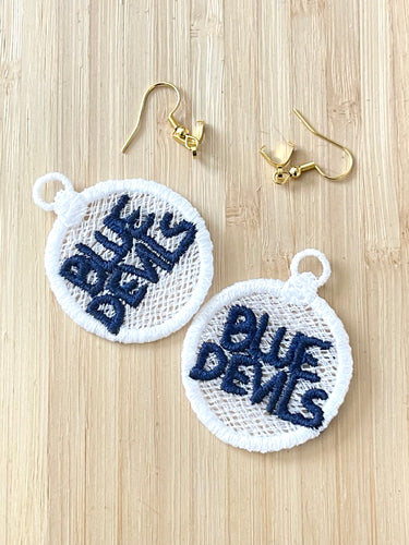 BLUE DEVILS FSL Earrings - In the Hoop Freestanding Lace Earrings