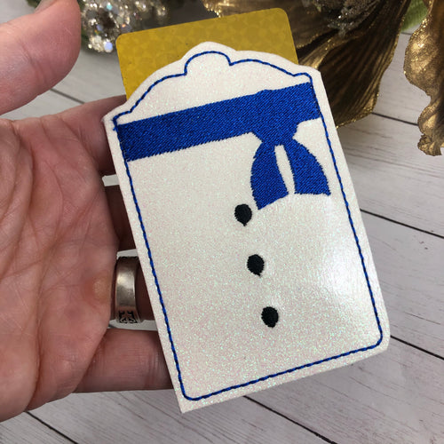 Porte-carte-cadeau bonhomme de neige dans le motif de broderie cerceau (ITH)