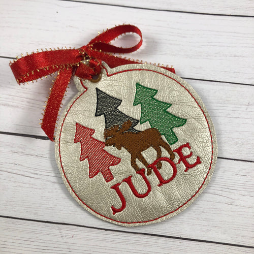 Moose and Trees Christmas Ornament for 4x4 hoops