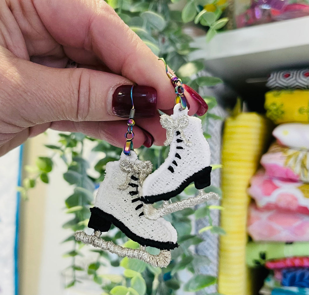 Ice Skate FSL Earrings In the Hoop Freestanding Lace Earrings