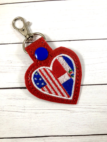 Dominican Republic America LOVE snap tab In The Hoop embroidery design