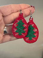 Christmas Tree Teardrop FSL Earrings - In the Hoop Freestanding Lace Earrings