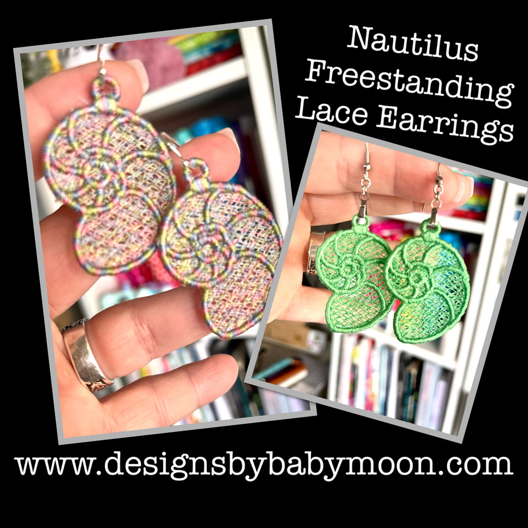 Nautilus FSL Earrings - In the Hoop Freestanding Lace Earrings