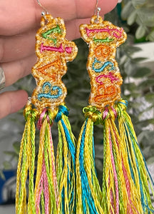 Viva Fiesta Lettering FSL Earrings - In the Hoop Freestanding Lace Earrings