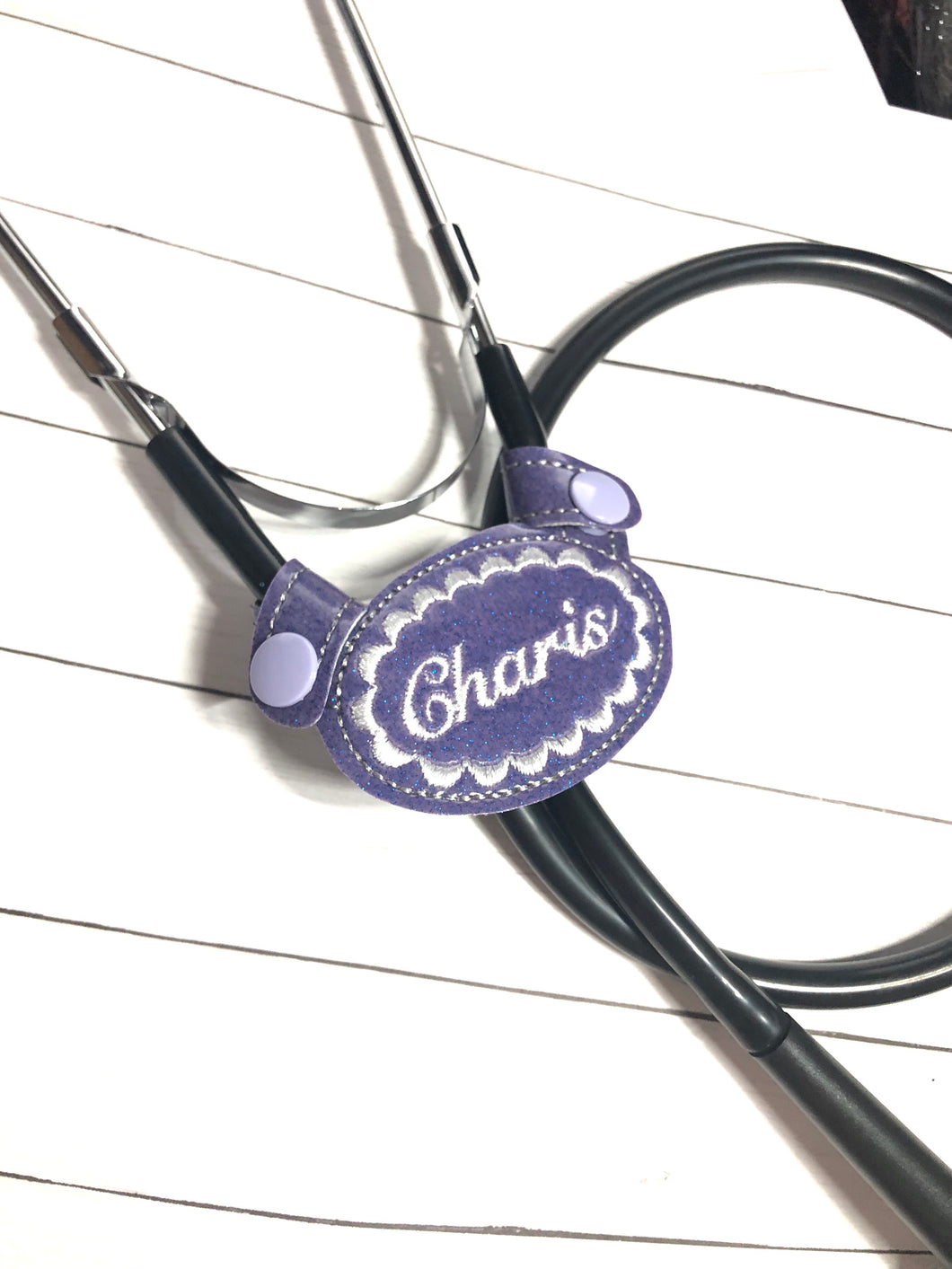 Stethoscope Yoke ID Tag - SCALLOP FRAME - In the Hoop Snap Tab Project