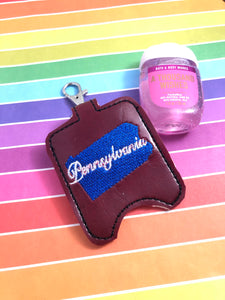Pennsylvania Hand Sanitizer Holder Snap Tab Version In the Hoop Embroidery Project 1 oz BBW for 5x7 hoops