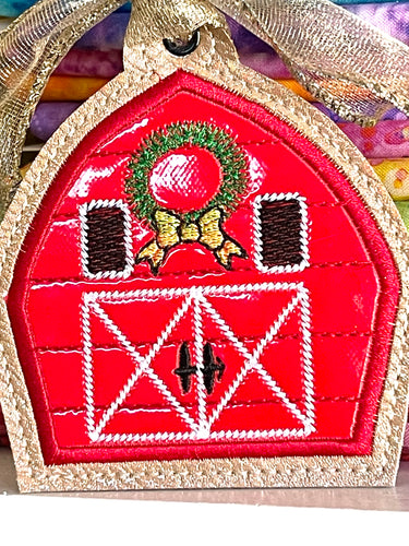 Old Christmas Barn Applique Christmas Ornament for Vinyl/Fabric for 4x4 hoops