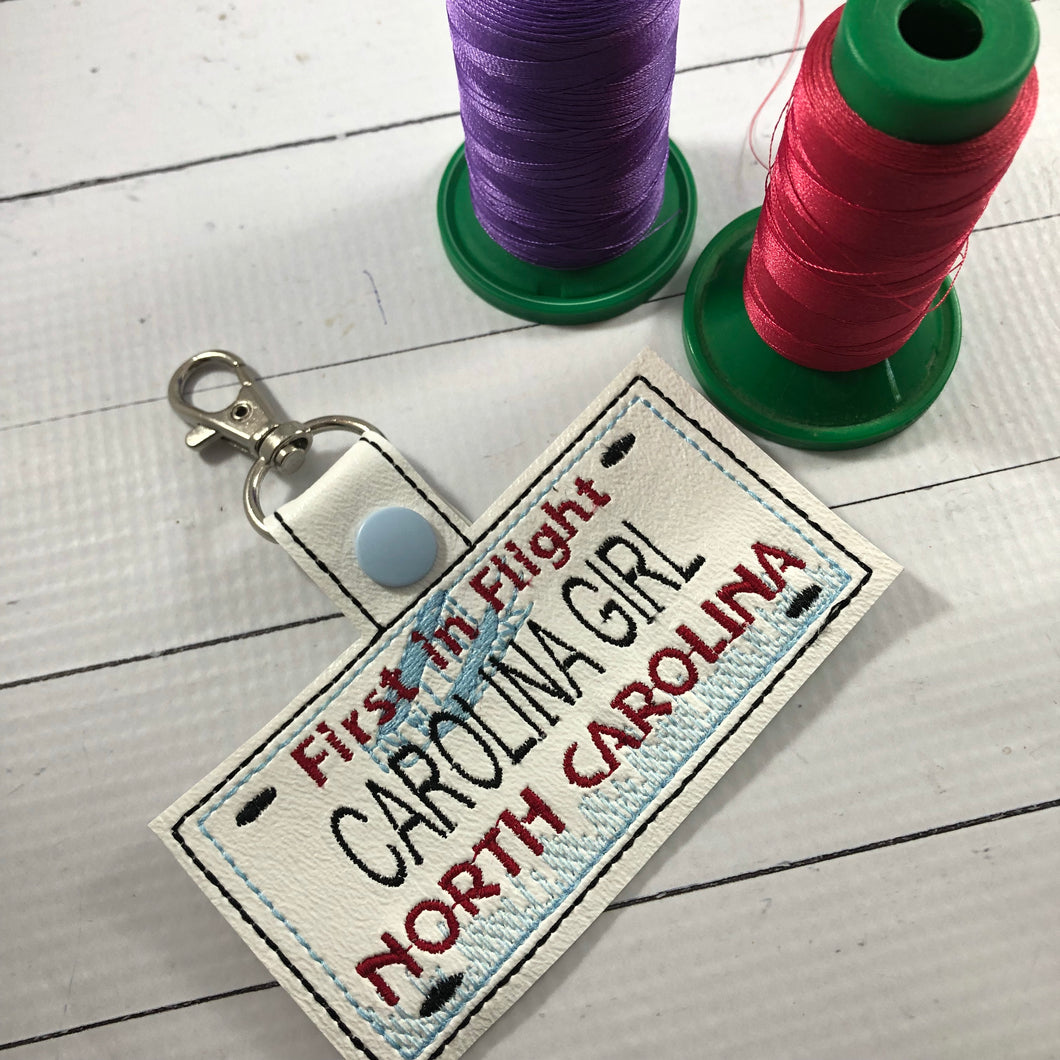 North Carolina Plate Embroidery Snap Tab