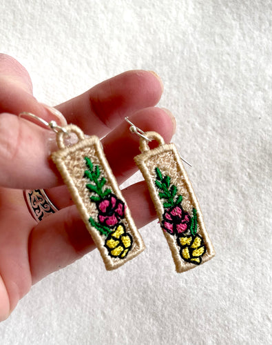 Floral Sprig Bar FSL Earrings - In the Hoop Freestanding Lace Earrings- Machine Embroidery Design File