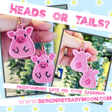 Pig Front and Back Face and Tail Cutie Earrings SET - In the Hoop Freestanding Lace Earrings Design for Machine Embroidery