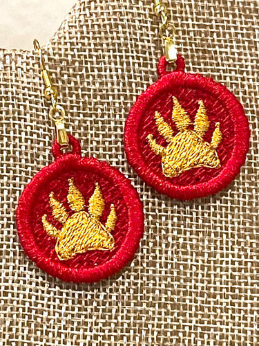 Grizzly Paw Print Rounds FSL Earrings - In the Hoop Freestanding Lace Earrings