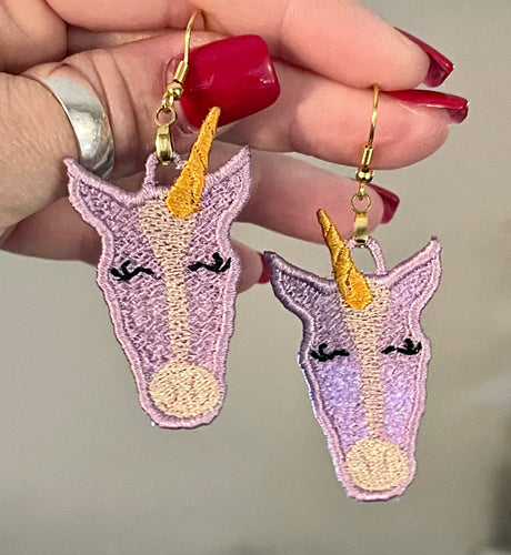 Boucles d’oreilles Unicorn Face FSL - Boucles d’oreilles en dentelle autoportantes In the Hoop