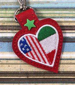 Italy America LOVE snap tab In The Hoop embroidery design