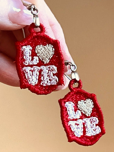 FSL Love Stamp Earrings-  In the Hoop Freestanding Lace Earrings