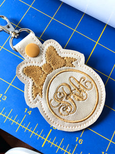 Monogram BLANK Bow tag snap tab for 4x4 hoops