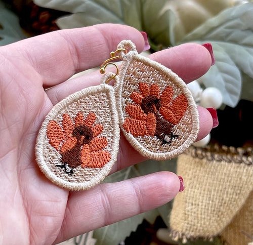 Turkey Teardrop FSL Earrings - In the Hoop Freestanding Lace Earrings