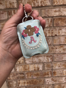 Flower and Pearls Monogram Frame Hand Sanitizer Holder Snap Tab In the Hoop Embroidery Project
