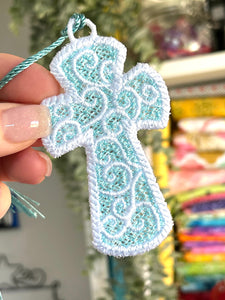 Swirl Chunky Cross Freestanding Lace (FSL) Ornament or Bookmark