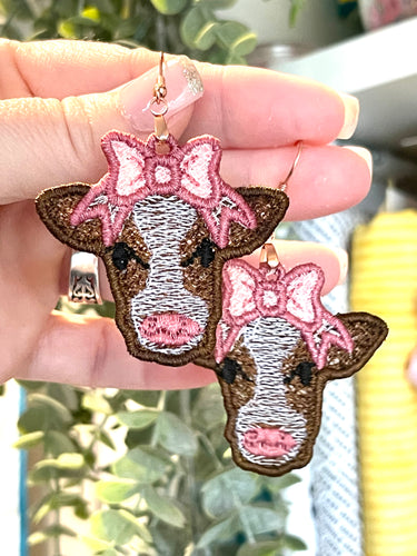 Pretty Cow FSL Earrings - In the Hoop Freestanding Lace Earrings