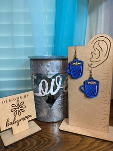 Coffee Mug FSL Earrings - Freestanding Lace Earring Design - In the Hoop Embroidery Project