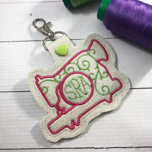 Monogram BLANK Antique Sewing Machine snap tab for 4x4 hoops