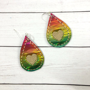 Heart Teardrop Earrings embroidery design for Vinyl and Leather