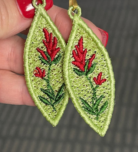 Indian Paintbrush Wedge FSL Earrings - In the Hoop Freestanding Lace Earrings