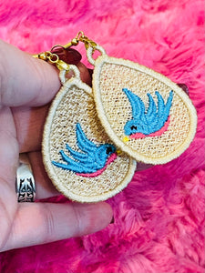 Bluebird Teardrop FSL Earrings - In the Hoop Freestanding Lace Earrings