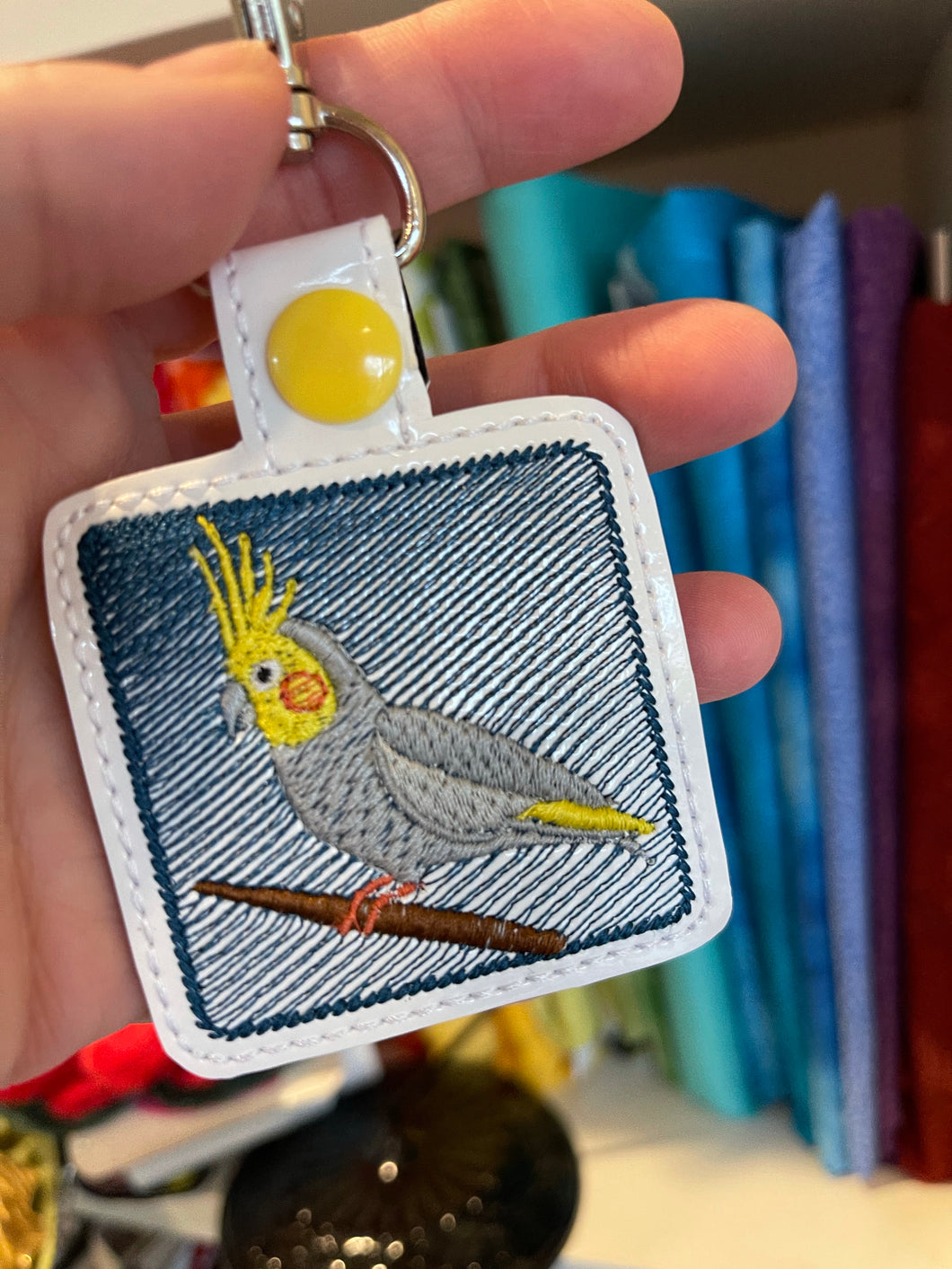 Cockatiel Gradient Snap tab In the Hoop embroidery design