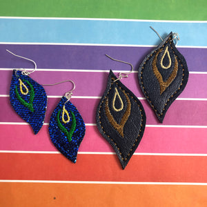Diseño de bordado de pendientes de pavo real abstracto para vinilo y cuero