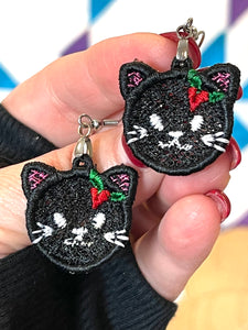 Christmas Kitty FSL Earrings - In the Hoop Freestanding Lace Earrings